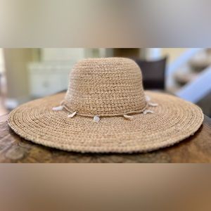 Wide-Brimmed Straw Hat with Beach-Themed Charms
